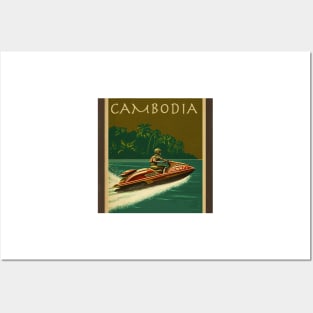 Cambodia Jet Ski Vintage Travel Art Poster Posters and Art